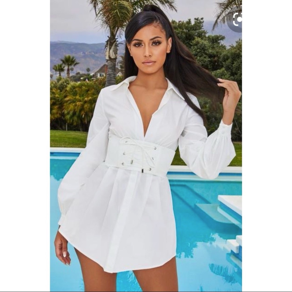 Oh Polly White Corset Shirt Dress Size US 2 | NWT